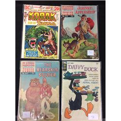 VINTAGE COMIC BOOK LOT (KORAK, JOHNNY APPLESEED, THE BEARSKIN SOLDIER, DAFFY DUCK)