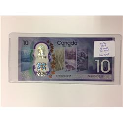 NEW 2017 POLYMER $10 CANADIAN BANK NOTE (LOW SN#)