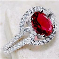 RUBY & WHITE TOPAZ 925 SOLID GENUINE STERLING SILVER RING (SIZE 8)