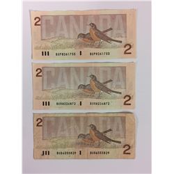 1986 TWO DOLLAR CANADIAN BANK NOTES LOT