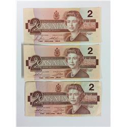 1986 TWO DOLLAR CANADIAN BANK NOTES LOT