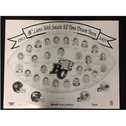 BC LIONS 50TH SEASON ALL TIME DREAM TEAM PRINT AUTOGRAPHED BY LUIS PASAGLIA (16" X 20")