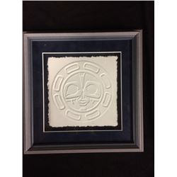 ORIGINAL CAST PAPER FRAMED NATIVE ART (12" X 12")