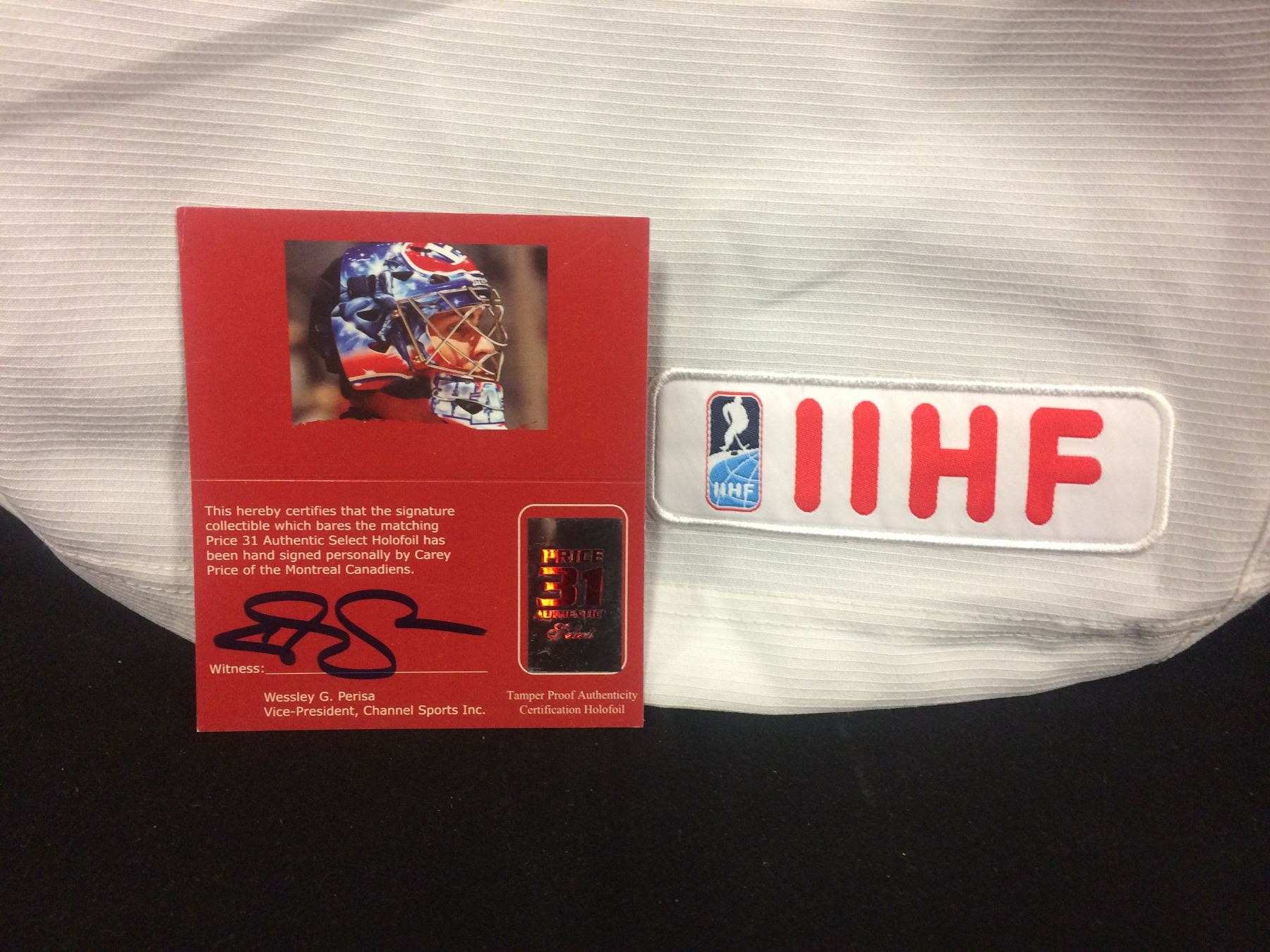 CAREY PRICE AUTOGRAPHED TEAM CANADA JERSEY INSCRIBED 