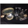 Image 1 : VINTAGE SILVER PLATED TRAYS, MIRROR, CANDLE HOLDERS LOT
