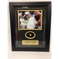SANTONIO HOLMES & BEN ROETHLISBERGER 16" X 24" FRAMED PHOTO W/ REPLICA SUPERBOWL RING DISPLAY