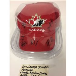 QUADRUPLE AUTOGRAPHED 2010 OLYMPICS TEAM CANADA BALL CAP (LUONGO, BRODEUR, CROSBY, IGINLA (JSA COA)