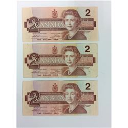 1986 TWO DOLLAR CANADIAN BANK NOTES LOT
