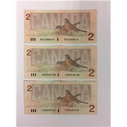 1986 TWO DOLLAR CANADIAN BANK NOTES LOT