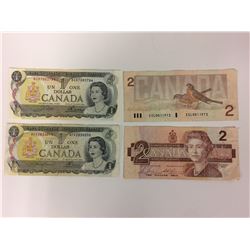 1986 TWO DOLLAR & 1973 ONE DOLLAR CANADIAN BANK NOTES LOT