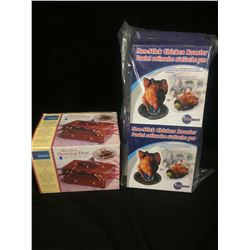 WOODEN SEWING BOX & NON-STICK CHICKEN ROASTERS LOT