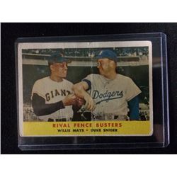 1958 Topps Baseball # 436 Rival Fence Busters Willie Mays - Duke Snider -