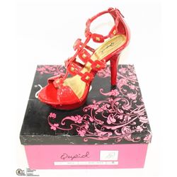 LADIES RED STRAPPY HIGH HEELED SANDALS SIZE 7.5