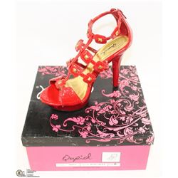 LADIES RED STRAPPY HIGH HEELED SANDALS SIZE 8