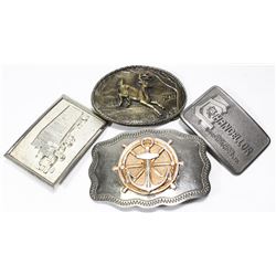 4 BELT BUCKLES, INCL A DEER, SHIPS WHEEL & SEMI