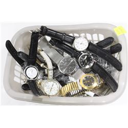 TOTE WITH NEW AND USED ASSORTED WATCHES