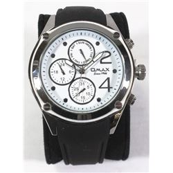 MENS OMAX WHITE FACE BLACK RUBBER BAND WATCH WITH