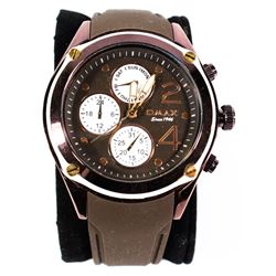 MENS OMAX BROWN FACE BROWN RUBBER BAND WATCH WITH