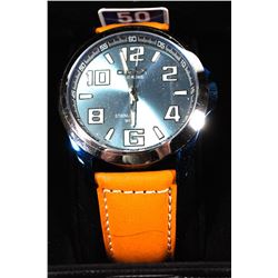 MENS OMAX BLUE FACE ORANGE LEATHERETTE BAND