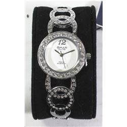 LADIES OMAX WATER RESIST WHITE FACE CZ STONE WATCH