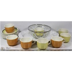 LOT OF VINTAGE CUPS AND SAUCERS WITH ETCHED