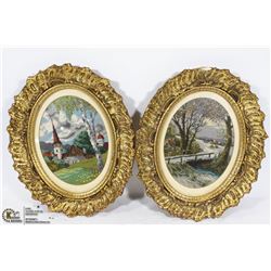 SET OF 2 PETTI POINT PICTURES IN ORNATE FRAMES