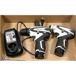 MAKITA 12V LITHIUM ION 2 DRILLS, IMPACT DRIVER, 2