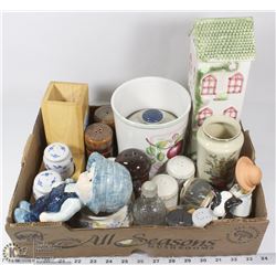 BOX OF ASSORTED SALT AND PEPPER SHAKERS