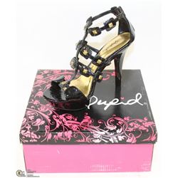 LADIES BLACK STRAPPY HIGH HEELED SANDALS SIZE 8