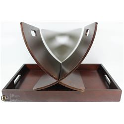 WOOD SERVING TRAY & MAGAZINE RACK
