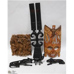 LOT OF AFRICAN AND INDONESIAN ART INCL 1 MASK, 1