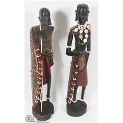 SET OF 2 AFRICAN HANDCRAFTED WOODEN STATUES