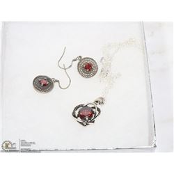 3PC RED STONE FASHION PENDANT & CHAIN WITH DROP