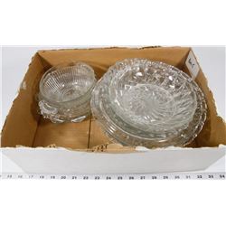 BOX 5) 8 SERVING BOWLS ASSORTED SIZE GLASS AND