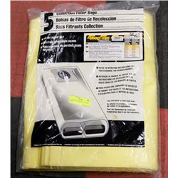 5 COLLECTION SHOP VAC FILTER BAGS.