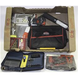 LARGE FLAT FULL OF TOOLS & ACCESSORIES