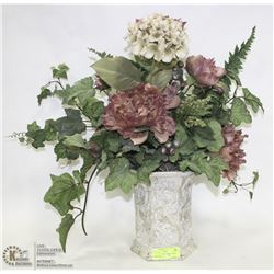 WHITE  CERAMIC SILK FLOWER  TABLE ARRANGEMENT