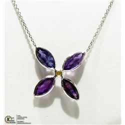 17) 14K WHITE GOLD SAPPHIRE & DIAMOND NECKLACE