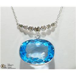 18) 10K WHITE GOLD BLUE TOPAZ & DIAMOND NECKLACE