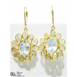 19) 10K YELLOW GOLD AQUAMARINE & DIAMOND EARRINGS