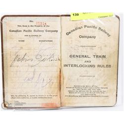 1910 ANTIQUE CPR RAIL RULE BOOK.