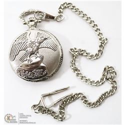 SILVER COLORED EAGLE POCKET WATCH WITH CHAIN
