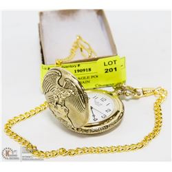 GOLD TONED EAGLE POCKET WATCH WITH CHAIN