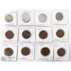 LOT OF 12 LARGE PENNIES INCL 3 (1916),  3 (1917),