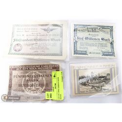 LOT OF 4 WWI GERMAN BANK NOTES
