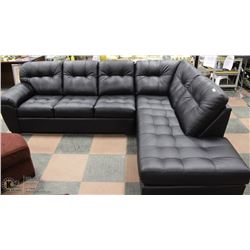 NEW BLACK LEATHERETTE "L SHAPED SOFA 87"X115"