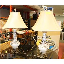 PAIR OF MATCHING VINTAGE LAMPS BRASS & GLASS.