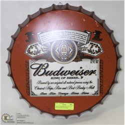 METAL BUDWEISER BOTTLE CAP PUB BAR SIGN 16" ROUND