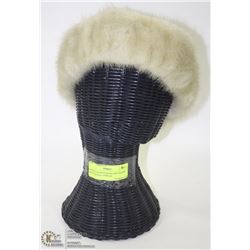 MINK FUR HEAD BAND ON  RATAN WICKER HAT DISPLAY