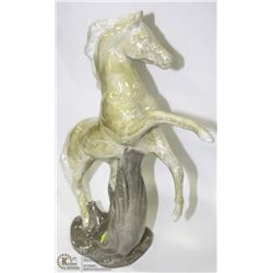 VINTAGE 16" REARING CERAMIC WHITE HORSE STATUE